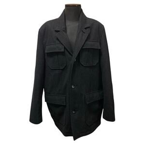 Black Rivet Men's Overcoat Large Charcoal Gray Black Wool Blend Lined Pockets
